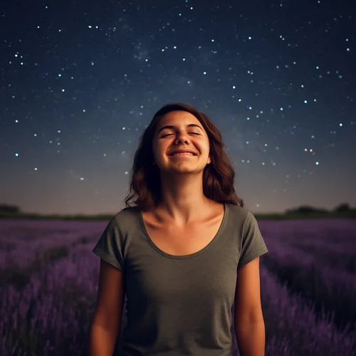 Young woman under a starry sky
