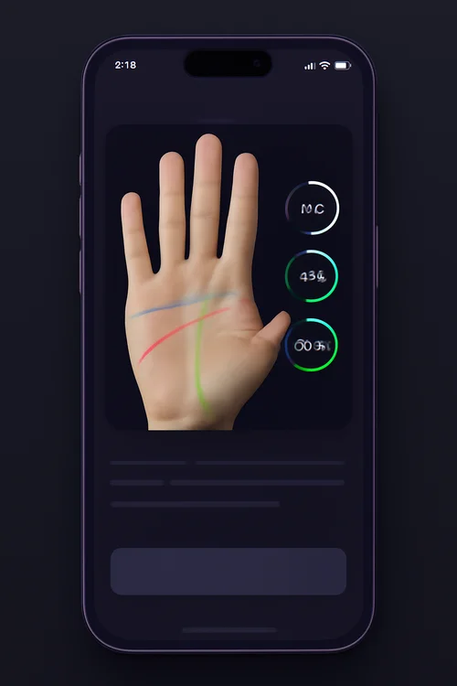 Astrora app palm reading analysis screen